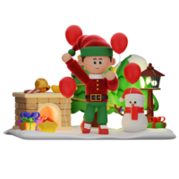 3d jongen karakter Kerstmis met rood ballonnen in de omgeving van houding png