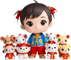 AI generated chinese new year cartoon boy with many animals png