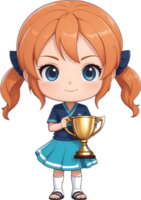 AI generated a cartoon girl holding a trophy png