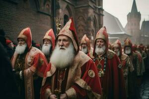 ai generado grupo sacerdotes rojo traje. generar ai foto