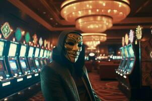 AI generated Masked player in casino. Generate ai photo