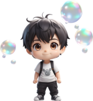 AI generated an anime boy with bubbles png