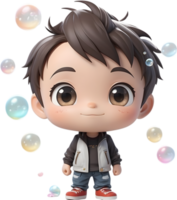 AI generated an anime boy with bubbles png