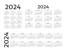 conjunto de Tres calendarios para 2024 en diferente formas aislado en un blanco antecedentes. domingo a lunes, negocio modelo. vector ilustración
