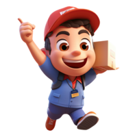 AI generated 3D cartoon happy delivery man character png