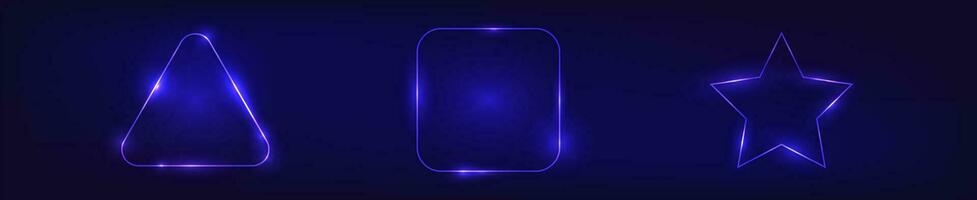 Set of three neon frames with shining effects vector