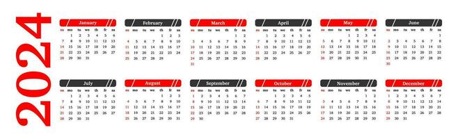 Calendar for 2024 isolated on a white background vector