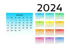 Calendar for 2024 isolated on a white background vector