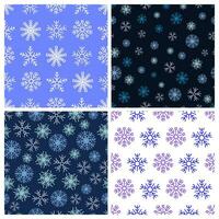 Seamless background with snowflakes. Set of four Christmas and New Year backdrops. Christmas decoration elements. Vector illustration.