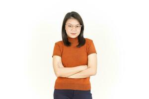Folding arms and Smile Of Beautiful Asian Woman Isolated On White Background photo