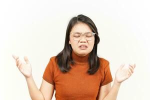 Crying and Sad Face Expression Of Beautiful Asian Woman Isolated On White Background photo