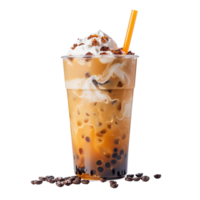 ai gerado café coquetel com açoitado creme, caramelo e gelo creme. doce sobremesa png