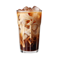 AI generated ice coffee. cocktail with cold coffee, milk and ice. isolated png