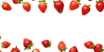 AI generated flat lay, red strawberries on a transparent background. view from above png
