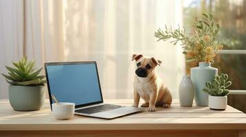 AI generated Small puppy succulents pots ai generated laptop template photo