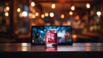 AI generated Alcohol shot bar bokeh lights ai generated smartphone template photo