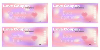 y2k coupons with romantic phrases on a gradient background. Flyers for Valentine's Day. vector