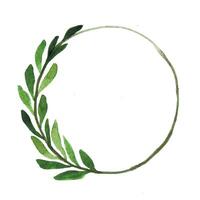 watercolor drawing wreath of simple leaves. round frame, christmas decoration. simple abstract drawing, clipart vector