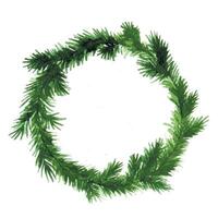 watercolor drawing. Christmas, New Year's wreath of fir branches. simple, minimalistic wreath in scandinavian style vector