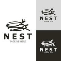 Bird nest logo branch natural root tree spring template vector