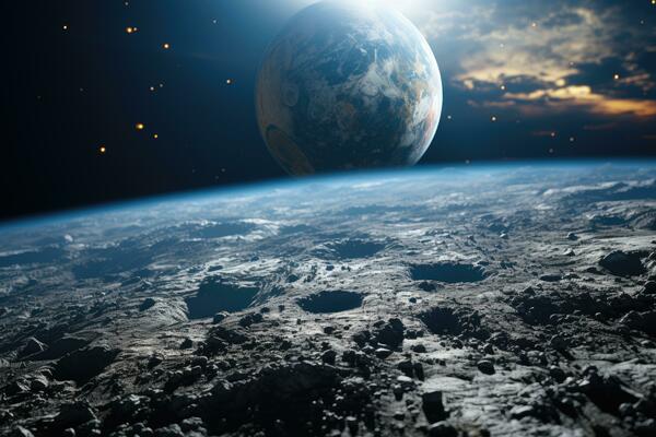 芸術写真 Pictures from the Surface of the Earth AI Generated Earth as Seen from the Surface of the Moon. by