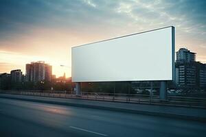 AI Generated Blank white billboard or display, advertising, blurred background.by Generative AI. photo