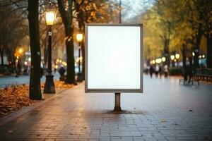 AI Generated Blank white billboard or display, advertising, blurred background.by Generative AI. photo