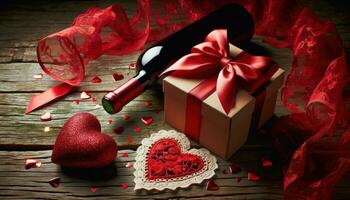 AI generated Sensual Valentine's Surprise Wine, Gift, and Love photo