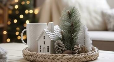 ai generado un acogedor concepto de festivo hogar decoración para Navidad. ai generado foto