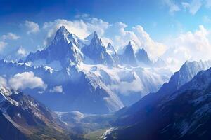 AI generated The beauty of a majestic and snow capped mountain range, with rugged peaks, AI Generative photo