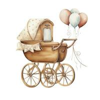 AI generated Watercolor Baby carriage Clipart on white background. AI Generated photo