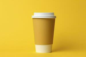 AI generated Blank coffee cup isolated on yellow background. AI Generated photo