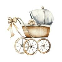 AI generated Watercolor Baby carriage Clipart on white background. AI Generated photo