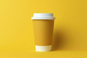 AI generated Blank coffee cup isolated on yellow background. AI Generated photo