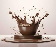 AI generated Chocolate splash with a podium, mockup background for milk product display, 3d. Generative AI photo