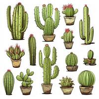 ai generado el cactus conjunto en blanco antecedentes. clipart ilustraciones. ai generado foto