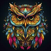 AI generated Multicolored mandala owl coloring page for adults. AI Generated photo