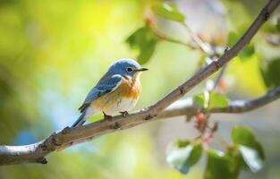 AI generated Cute little bird with a  nature background.  AI Generated. photo