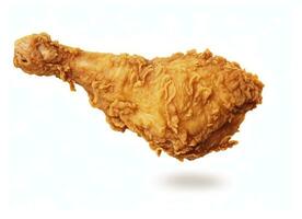 AI generated Fried chicken leg falling in the air isolated on a white background. AI Generated. photo