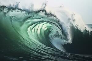 AI generated Extreme close up of thrashing emerald ocean waves. AI Generated photo