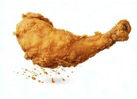 AI generated Fried chicken leg falling in the air isolated on a white background. AI Generated. photo