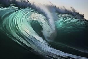 AI generated Extreme close up of thrashing emerald ocean waves. AI Generated photo