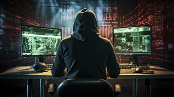 AI generated Hacker. A glimpse into the world of cyber conspiracies. AI Generated photo