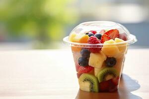 AI generated Fresh fruit salad to go with copy space. AI Generated photo