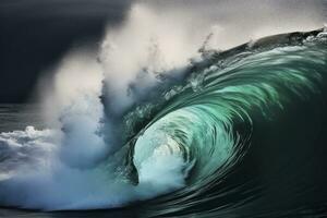 AI generated Extreme close up of thrashing emerald ocean waves. AI Generated photo