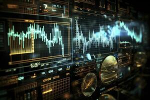 AI generated Digitally Generated Currency and Exchange Stock Chart for Finance and Economy Based Computer Software and Coding Display. AI Generated photo
