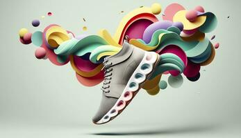 ai generado volador de moda zapatillas en creativo vistoso fondo, elegante de moda concepto. ai generado foto