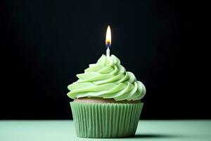 AI generated Happy Birthday Cupcake with Candle. AI Generated photo