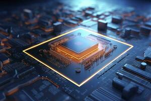 AI generated Futuristic central processor unit. Powerful Quantum CPU motherboard. AI Generated photo