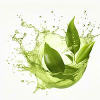 AI generated Green herbal tea wave splash with leaves flow. AI Generated photo